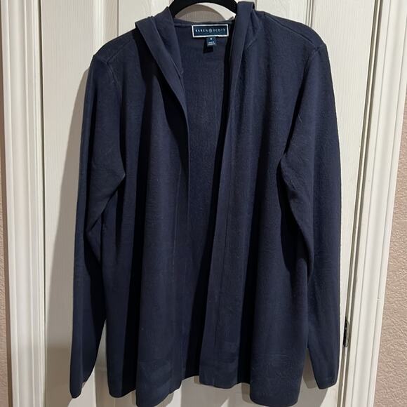 Karen Scott Cardigan Lexsoft Hooded Blue size Medium Flattering - Picture 1 of 6